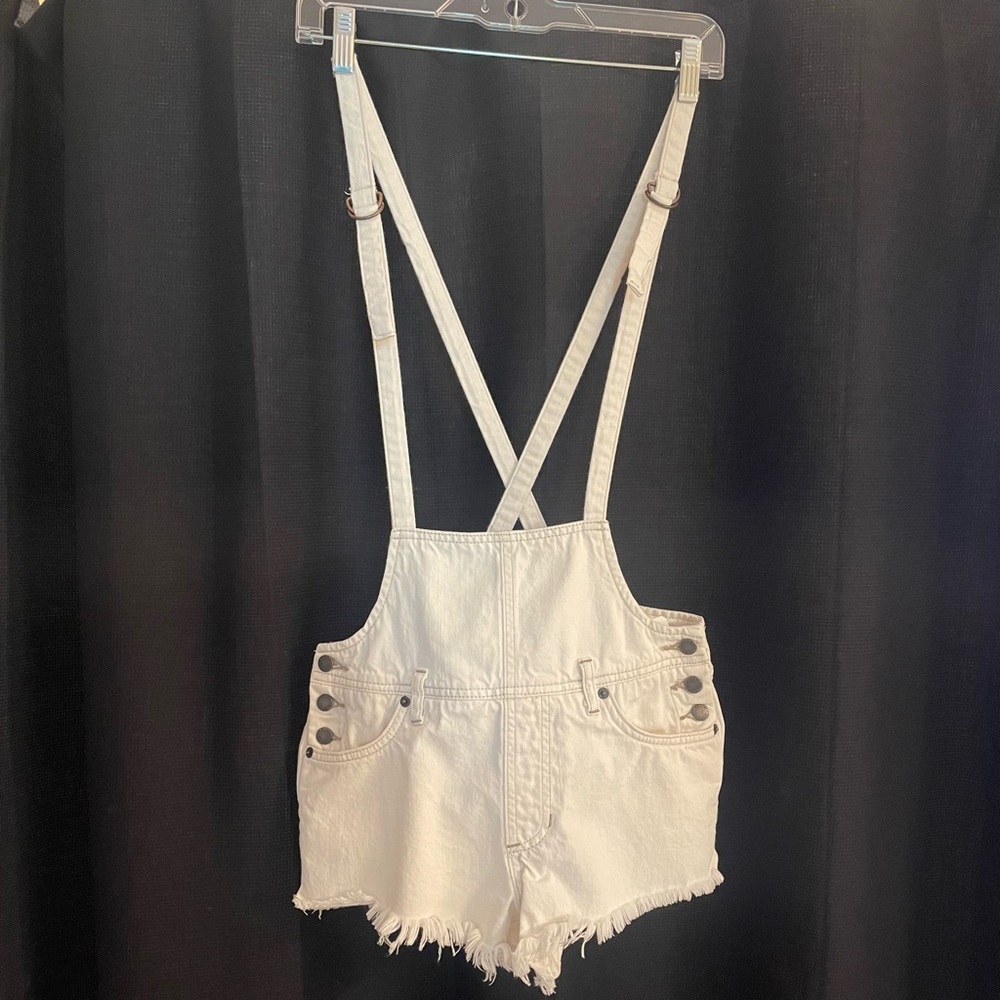 We The Free White Denim Overalls Distressed Casual